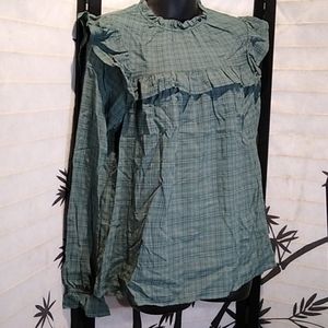 Ladies Medium Teal green long sleeve cotton woven